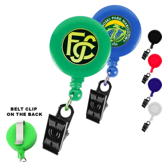 Round Retractable Badge Holders with Bulldog Clip