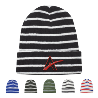 Striped Embroidery Two-Tone Beanies