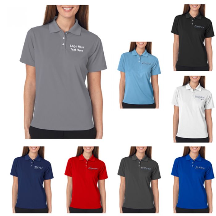 Custom Printed UltraClub Ladies Cool and Dry Stain-Release Performance Polo T-Shirts