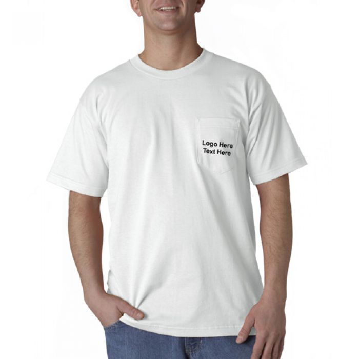 Promotional Bayside Adult Short-Sleeve White T-Shirts with Pocket