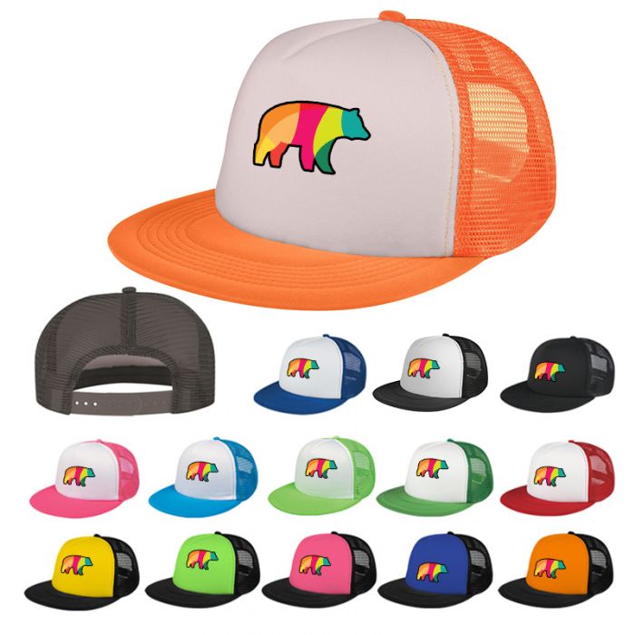 Custom Printed Full Color Flat Bill Trucker Hats