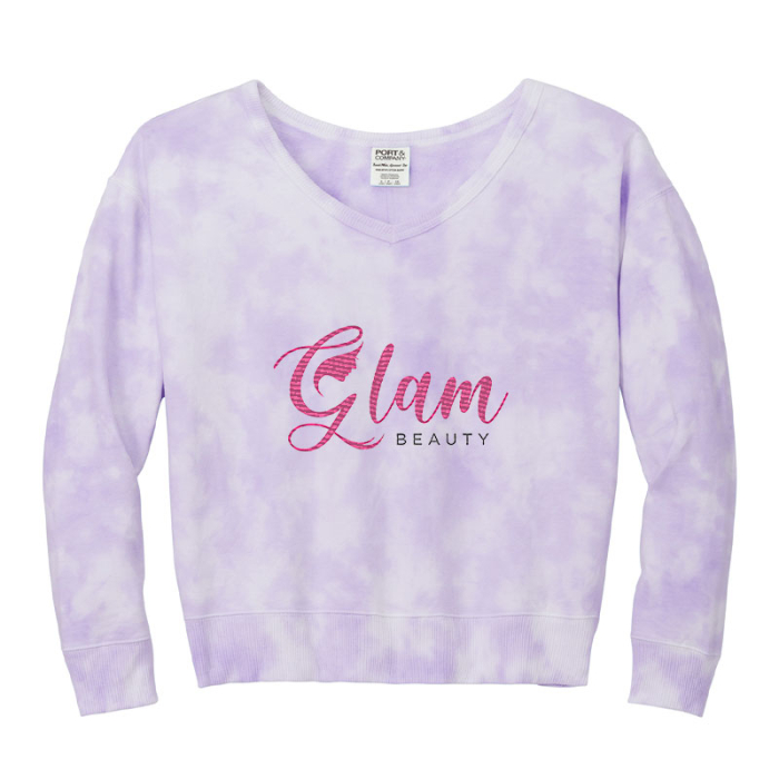 Custom Printed Port & Company® Women's Beach Wash® Cloud Tie-Dye V-Neck Sweatshirts