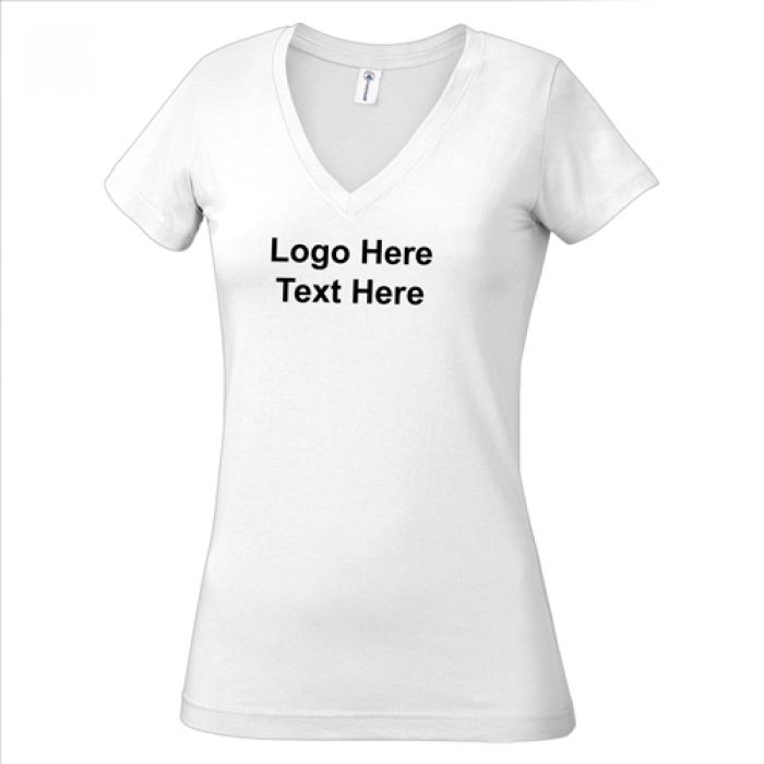 Customized Ladies Delta Ringspun 30/1's Junior V-Neck White Tees