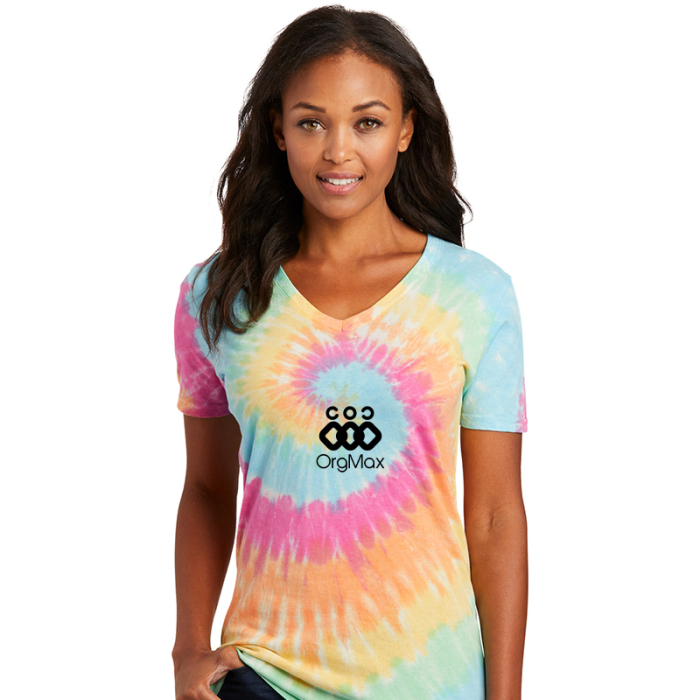 Imprinted Port & Company® Women's Tie-Dye V-Neck Tees