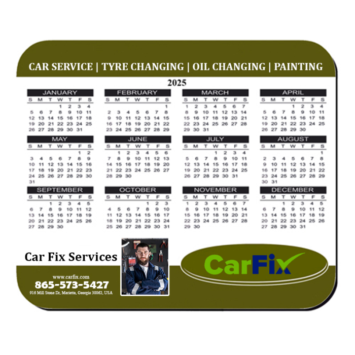 8x9.5 Inch Personalized Hard Surface Calendar Rectangle Mouse Pads - 1/8 Inch Thickness