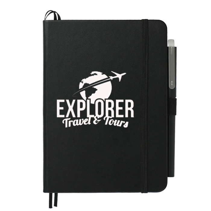 Custom Imprinted 5x7 Inch Recycled Bulleting Bound Notebook with Pens