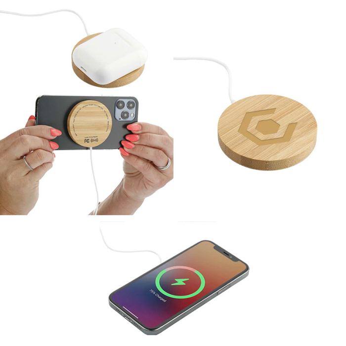 Custom Imprinted FSC® 100% Bamboo MagClick™ Fast Wireless Pads