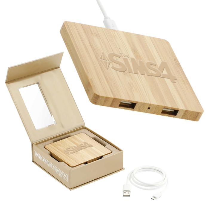 Custom Imprinted FSC® 100 Bamboo Wireless Charge Pads with Dual Output