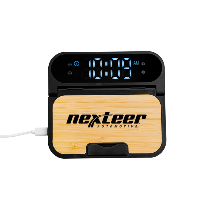 Customized 15W Bamboo Folding Chargers with Digital Clock