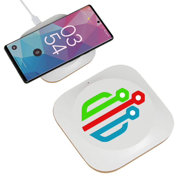 Customized Trident 15W Wireless Chargers Made with FSC® Cork and Recycled Plastic 