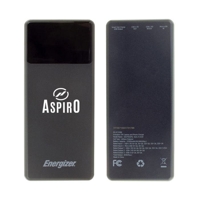 Imprinted 27000 mAh Energizer® 65W Laptop Power Banks