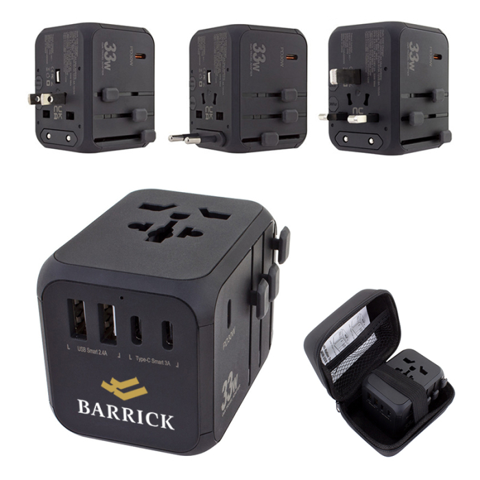 Imprinted 33W Universal Travel Adapters with Type-C