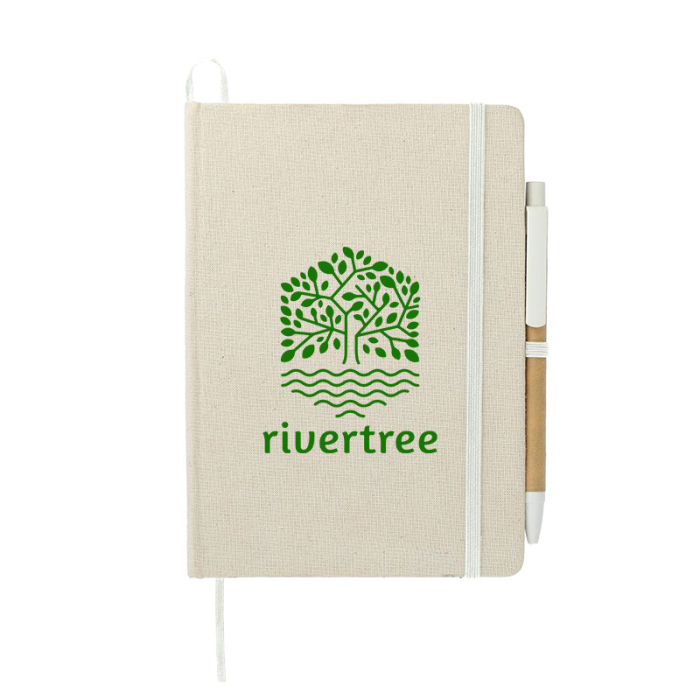 Imprinted 5x7 Inch Organic Cotton Bound Notebook with Pens