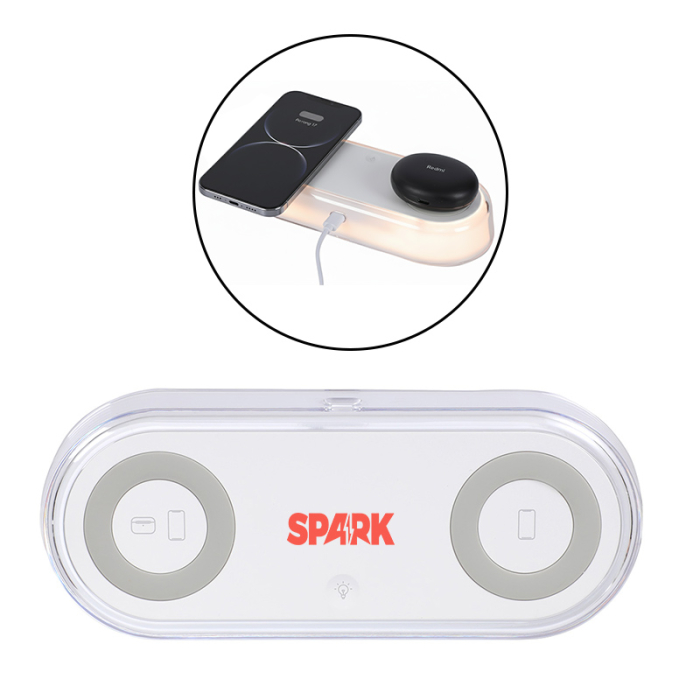 Imprinted Twin Deck 2-in-1 Wireless Chargers with Ambient Light