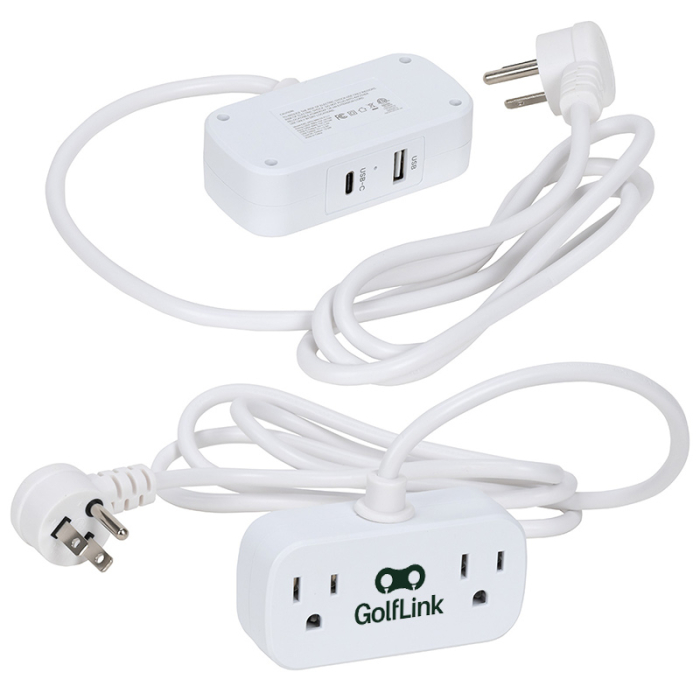 Imprinted Zip 5 Ft Power Strips with Type C, USB, and AC Outlets 