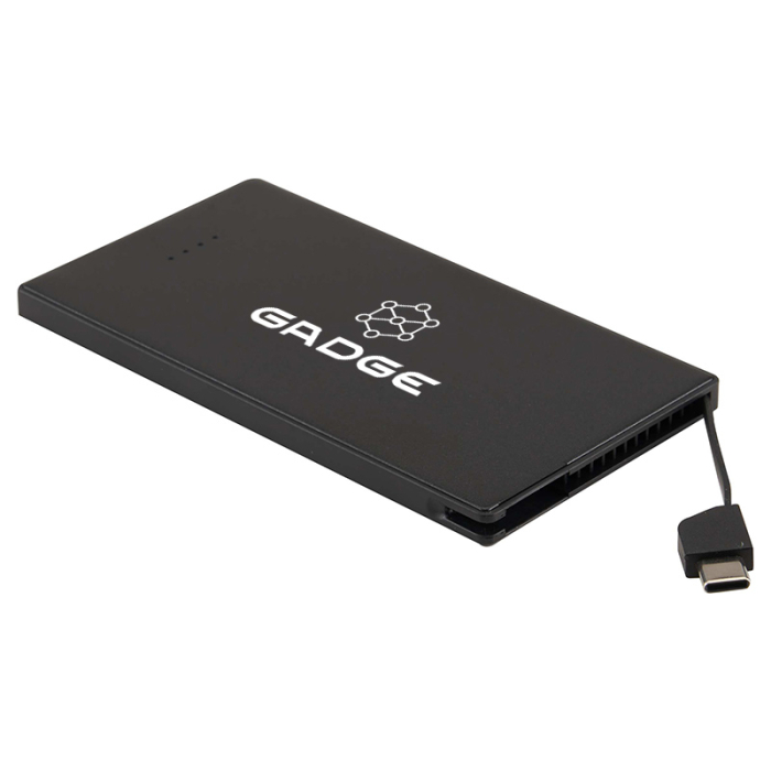 Personalized 4000 mAh Cable Keeper Power Bank with Type-C Tips