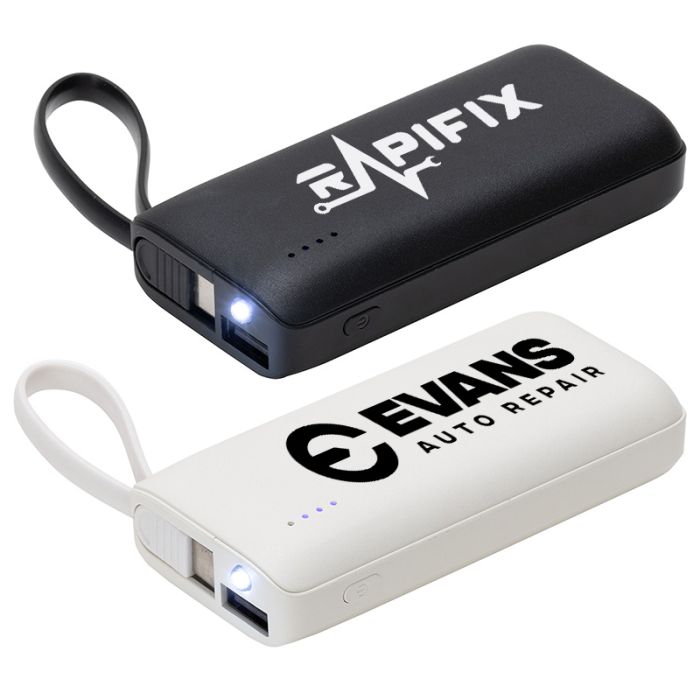 Personalized Chancellor 5000 mAh Power Banks with USBC Builtin Cables 