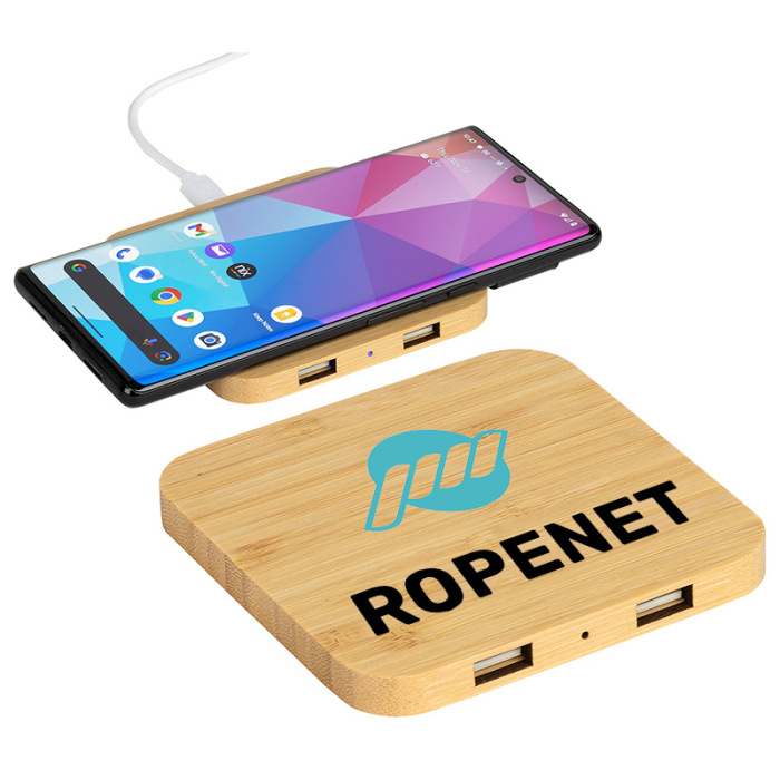 Personalized Panda FSC® Bamboo 5W Wireless Chargers with Dual USB Ports 