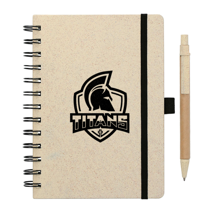 Promotional 5 x 7 Inch FSC® Mix Wheat Straw Notebook with Pens