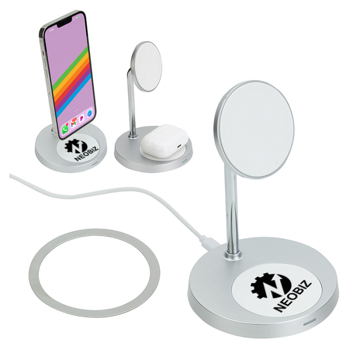 Promotional MagPort Magnetic Wireless Charging Stands with Additional 5W Base Charge 