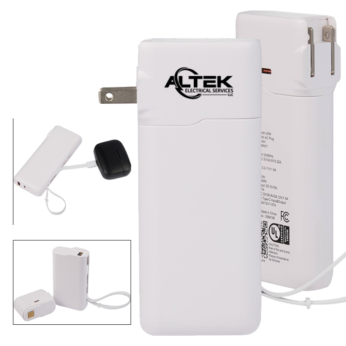 Promotional UL Listed 10000 mAh 20W PD Power Banks with AC Plugs