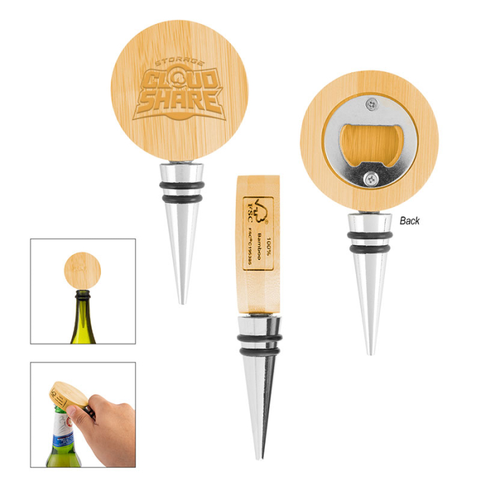 Customized Bamboo Wine Stoppers with Bottle Openers