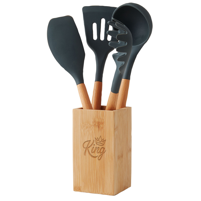 Promotional Five-Piece Bamboo and Silicone Utensil Sets