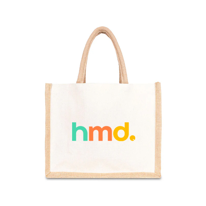 Custom Imprinted Jute Cotton Tote with Jute Webbing Handles