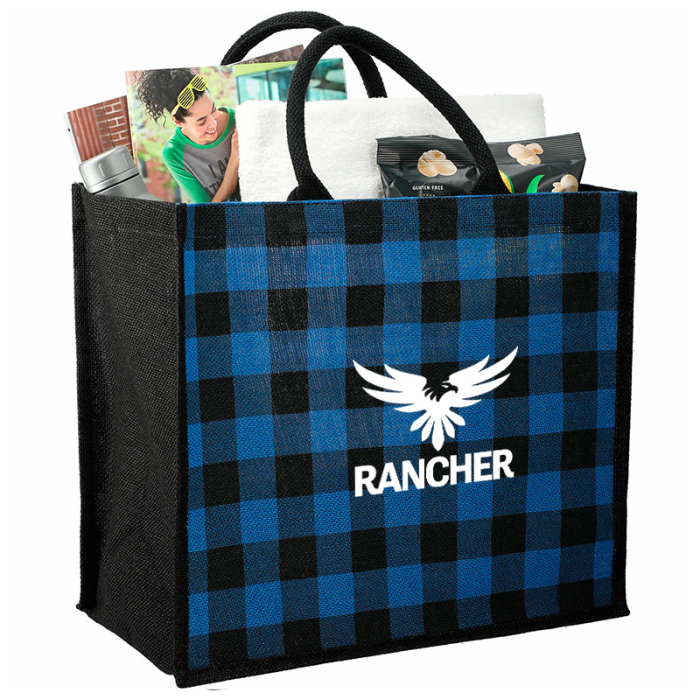 Custom Printed Buffalo Plaid Printed Jute Totes