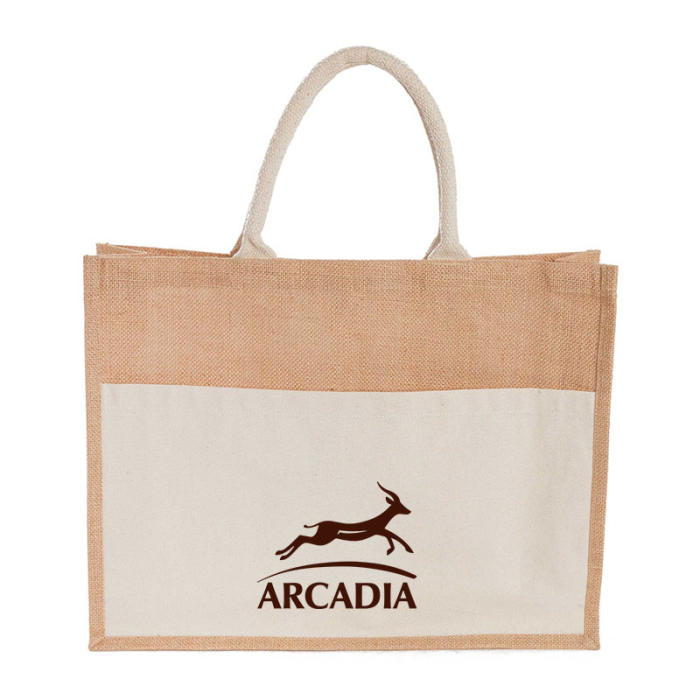 Customized Jute Shopper Totes with Recycled Cotton Pocket