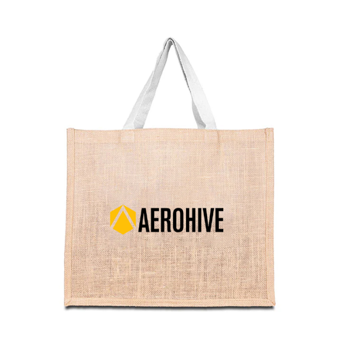 Imprinted 10 Oz Jute Tote Bags with Cotton Webbing Handles