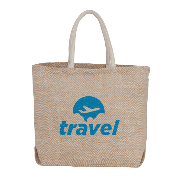 Imprinted Herringbone Jute Totes