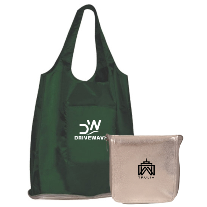 Imprinted Silver Wallet Nylon Folding Shopper Tote Bags