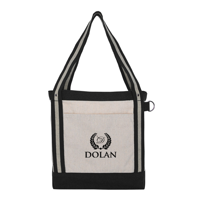 Imprinted V Natural Striped Recycled Cotton Boat Tote Bags