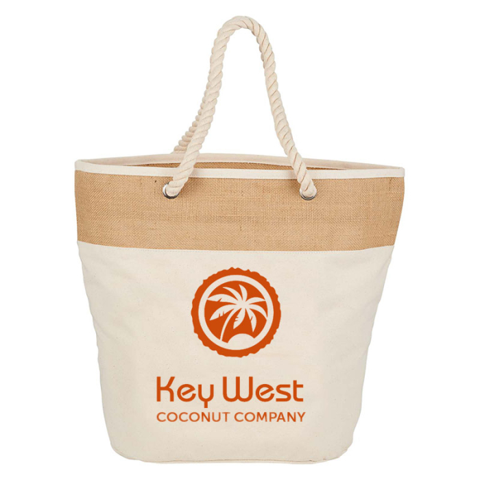 Promotional Jute Accent 12 Oz Cotton Canvas Rope Totes