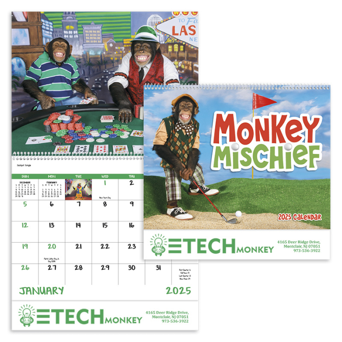 Custom Printed Monkey Mischief Spiral Wall Calendars