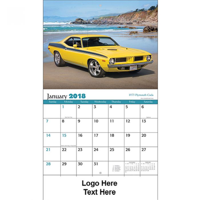 Custom Imprinted 2018 Muscle Cars Stapled Wall Calendars