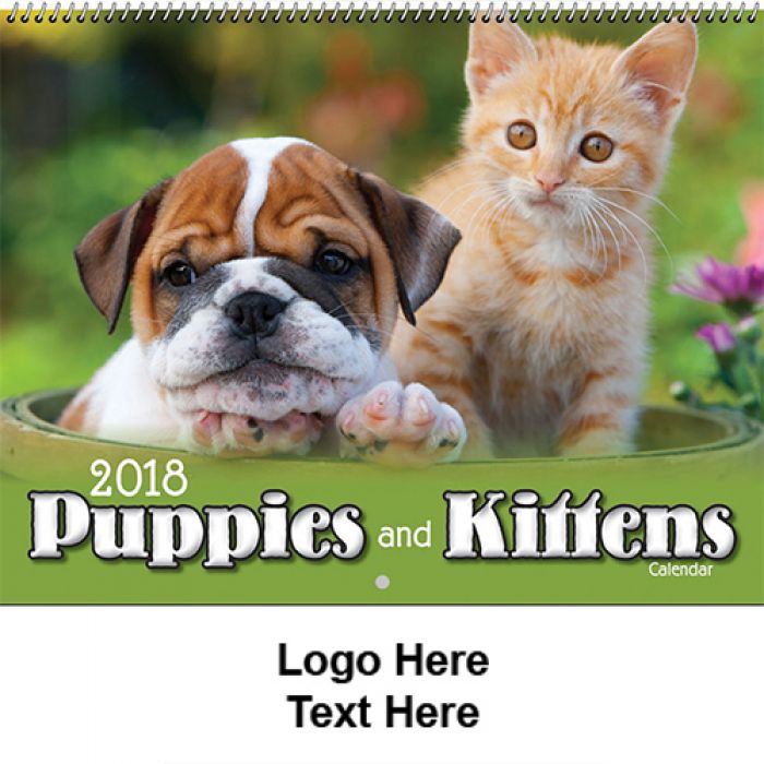 Custom Imprinted 2018 Puppies and Kittens Spiral Wall Calendars