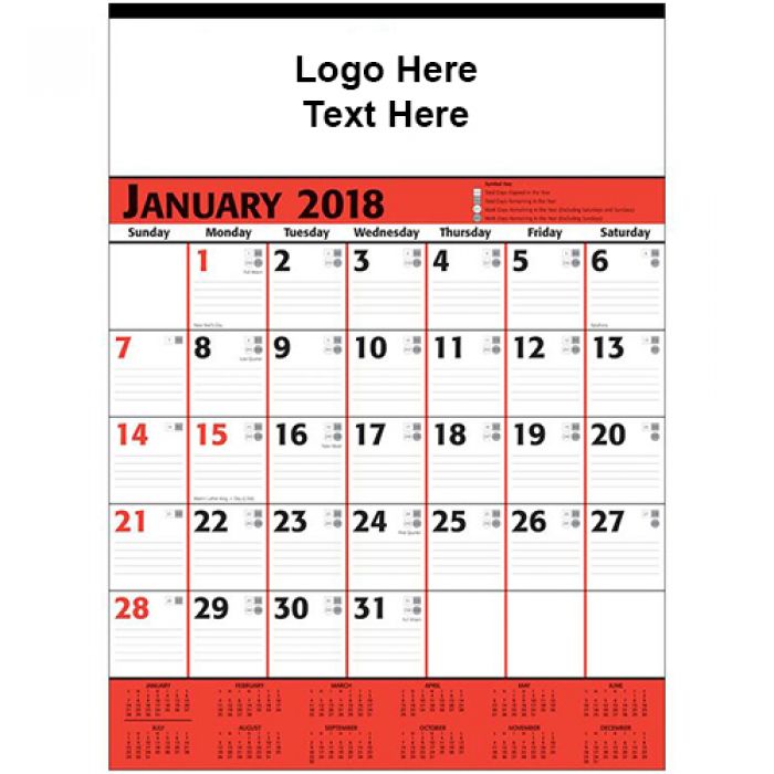 Custom Imprinted 2018 Commercial Planner Red & Black Wall Calendars