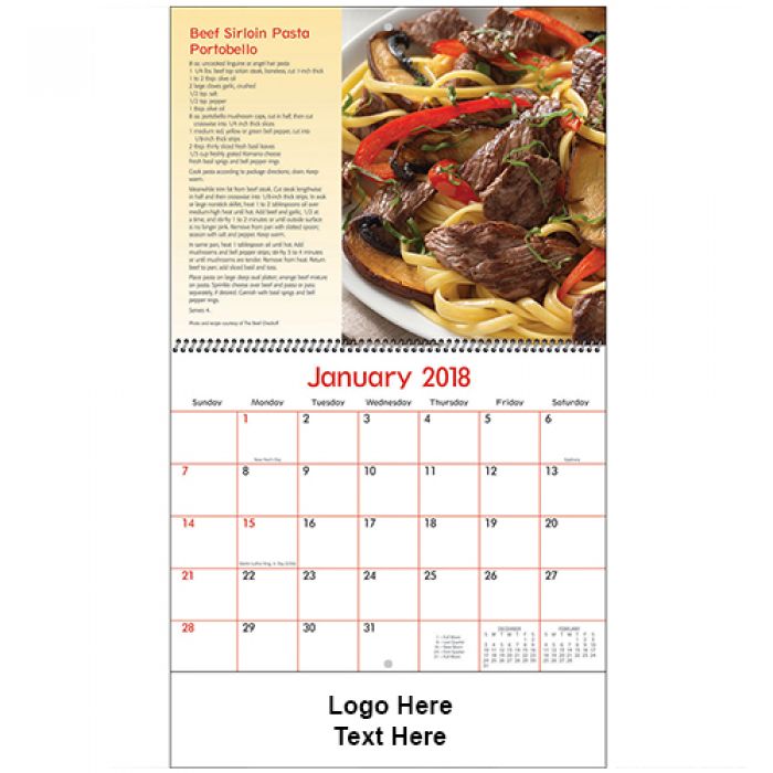 Custom Imprinted 2018 Dining Delights Spiral Wall Calendars