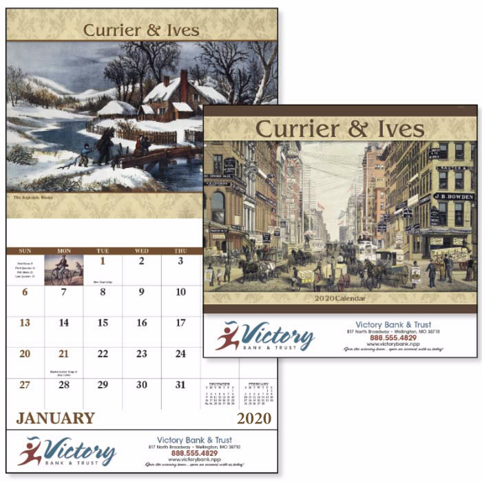 Custom Printed 2020 Currier and Ives Stapled Wall Calendars