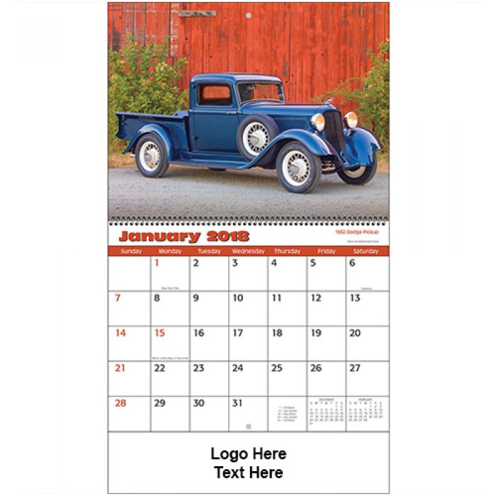 Custom Printed 2018 Antique Trucks Spiral Wall Calendars