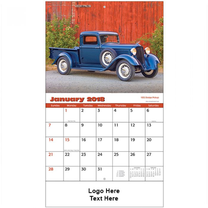 Custom Printed 2018 Antique Trucks Stapled Wall Calendars