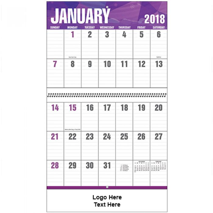 Custom Printed 2018 Big Block Monthly Spiral Wall Calendars