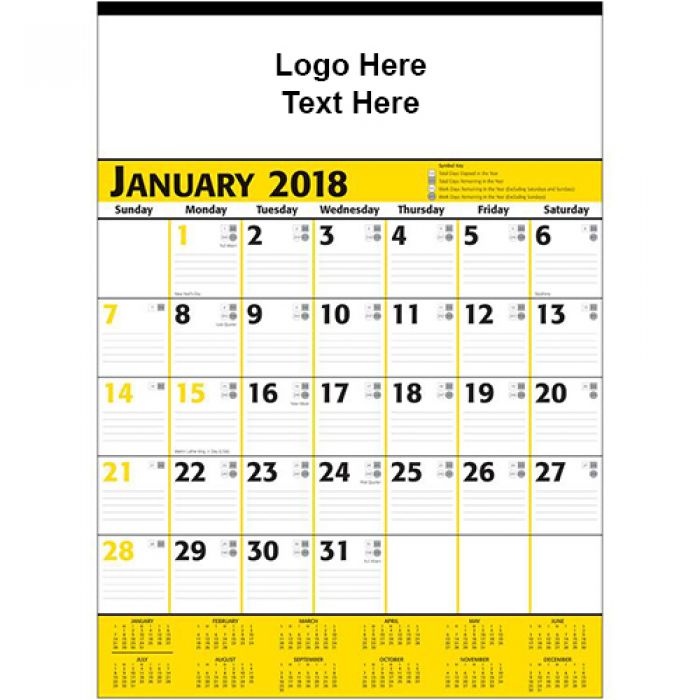 Custom Printed 2018 Commercial Planner Yellow & Black Wall Calendars