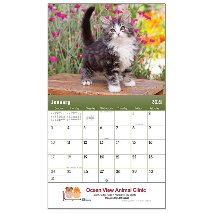 Custom Printed Puppies and Kittens Stapled Wall Calendars