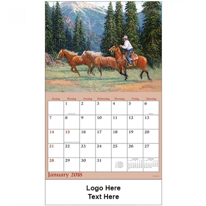 Custom Printed 2018 Western Art Stapled Wall Calendars