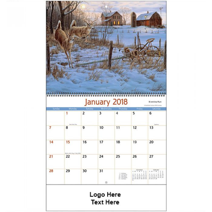 Custom Printed 2018 Wildlife Art Spiral Wall Calendars