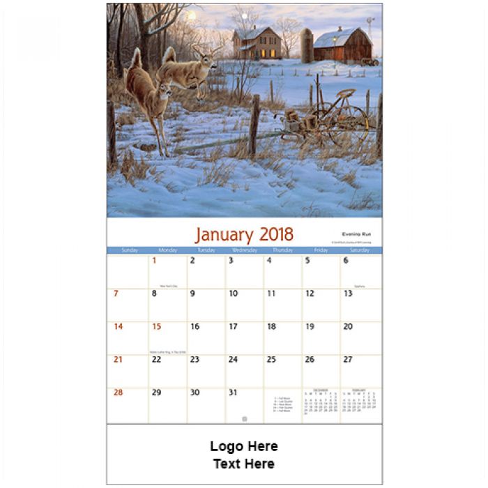 Customized 2018 Wildlife Art Stapled Wall Calendars
