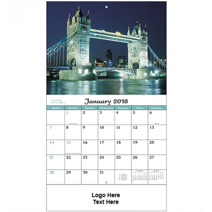 Customized 2018 World Scenic Stapled Wall Calendars